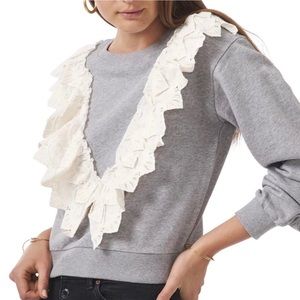 1. State Grey Crewneck Sweatshirt with Lace Ruffle Trim XS